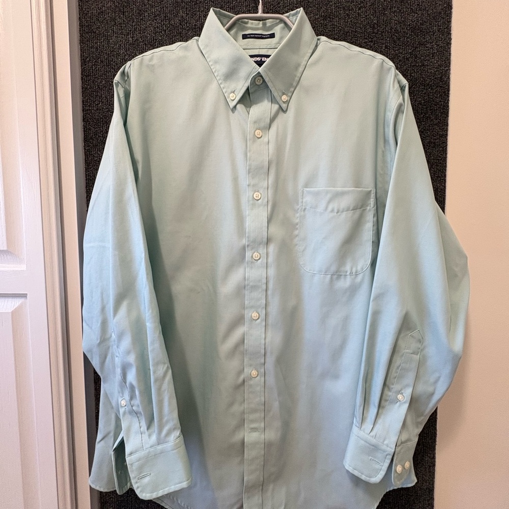 Lands' End Mint Green Tailored Fit Button Down Oxford Shirt